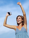 happy woman with mobile phone