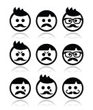 Man with moustache or mustache, avatar vector icons set