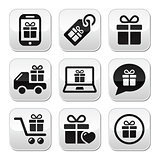 Present, shopping vector buttons set