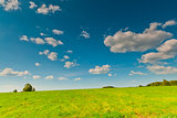 Beautiful view of green field and blue sky with clouds