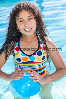 African American Mixed Race Girl Child In Swimming Pool