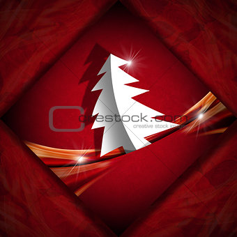 White Christmas Tree on Red Background