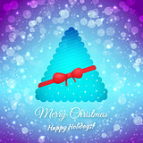Christmas Tree. Ribbon And Bow. Blurred Festive Vector Background. Merry Christmas Greeting Card