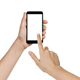 female teen hands using mobile phone with white screen