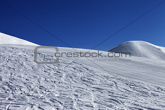 Ski slope and blue clear sky in nice day