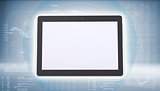 Tablet PC on high-tech blue background