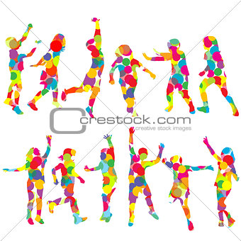 Set of children silhouettes in colored circles