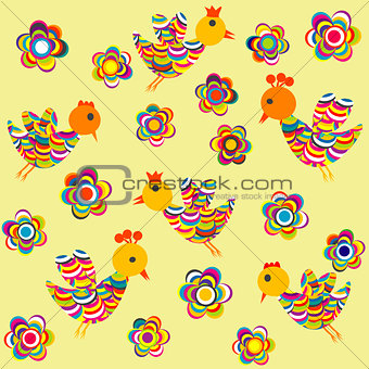 Stylized birds and flowers background for kids