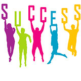 Success representation with colored people silhouettes