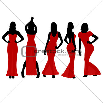 Women silhouettes dancing in red dresses