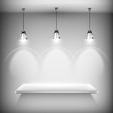 White Empty Shelf Illuminated By Spotlights