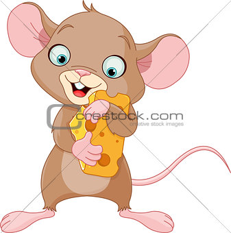 Mouse holding a piece of cheese
