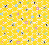 Bee on honeycomb. Seamless pattern.