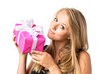 Blond girl with present