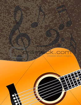 Acoustic Guitar with Musical Notes Background Illuustration