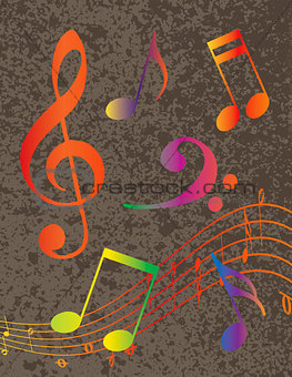 Colorful Musical Notes on Textured Background Illustration