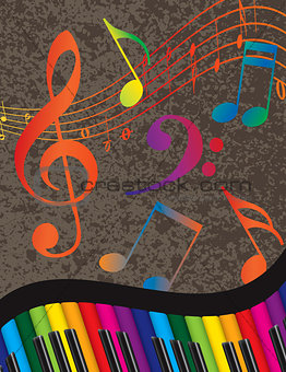 Piano Wavy Border with Colorful Keys and Music Note
