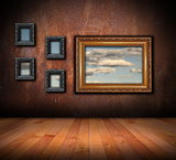 architectural backdrop with frames on grunge wall