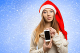 christmas female showing iphone