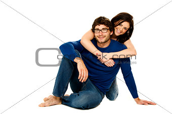 Beautiful couple smiling isolated on a white background