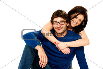 Beautiful couple smiling isolated on a white background