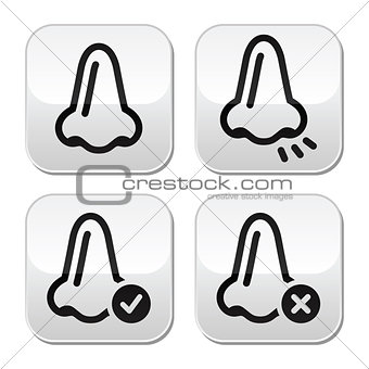 Nose smell vecotr buttons icons set