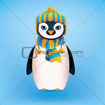 Cute Penguin on Blue Background
