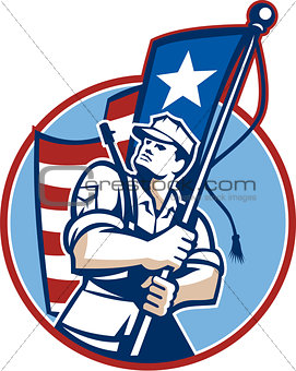 American Patriot Serviceman Soldier Flag Retro