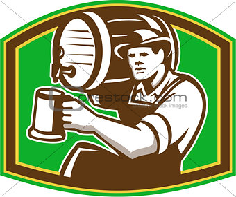 Barman Bartender Pour Beer Barrel Retro