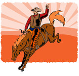 Rodeo Cowboy Riding Horse