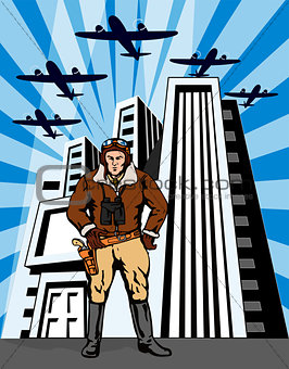 Space Cowboy with Buildings and Airplane