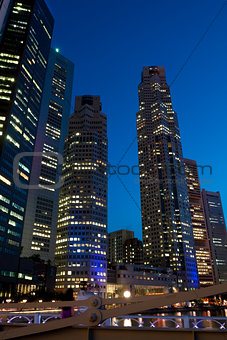 Singapore downtown skyscrapers at evening