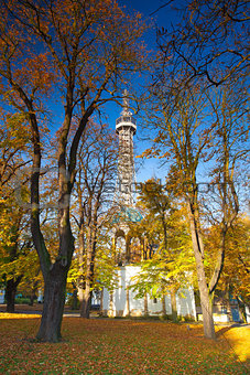 Famous Lookout tower on Petrin Hill in Prague