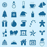 Winter color icons on blue background