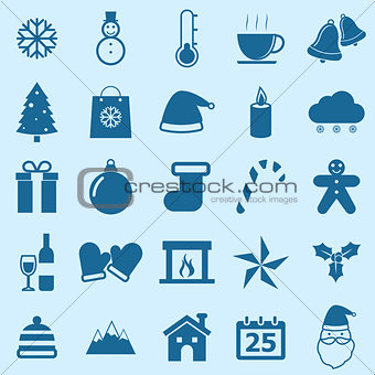 Winter color icons on blue background