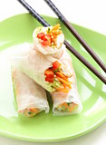 spring rolls with vegetables and chicken on a plate