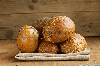assortment bread (rye, white long loaf, whole-grain cereal bun)