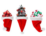 Christmas objects in santa hats