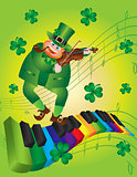 St Patricks Day Leprechaun Dancing on Piano Keyboard