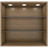 Wooden and glass shelves with built-in lights