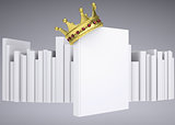 A white book and gold crown