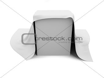 White box covered with a white cloth