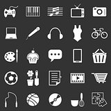 Hobby icons on black background