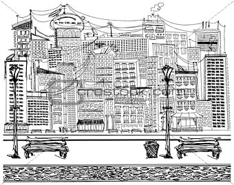 Vector Sketch background with city