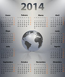 Calendar for 2014 year in Spanish with the world globe in a spot