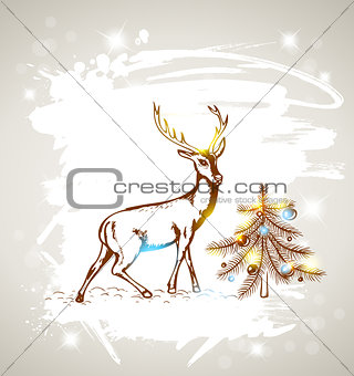 Deer and Christmas tree