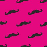 Seamless vector pattern, background or texture with black curly vintage retro gentleman mustaches on neon pink background.