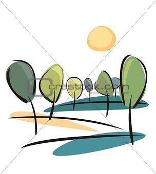 Vector trees at sunny spring or summer day - eco landscape illustration