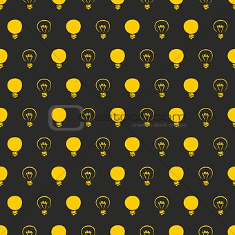 Seamless vector pattern or texture with yellow light bulbs on black background