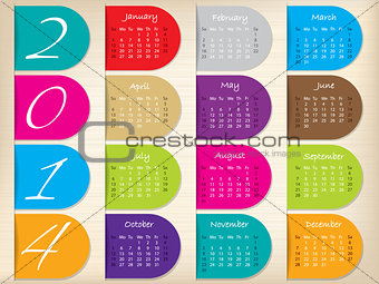 Color ribbon calendar design for 2014